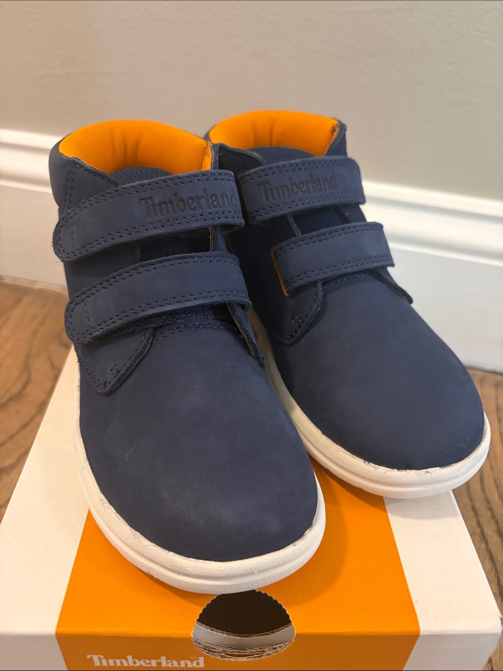 Timberland Kids Navy High-Top Sneakers with Orange Lining